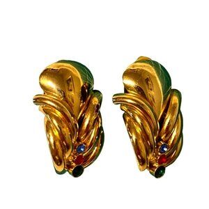 Vintage gold tone earrings and rhinestones clip on earrings women OS